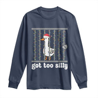 Funny Got Too Silly Christmas Long Sleeve Shirt Santa Goose Pun Humor Animal Lovers - Wonder Print Shop