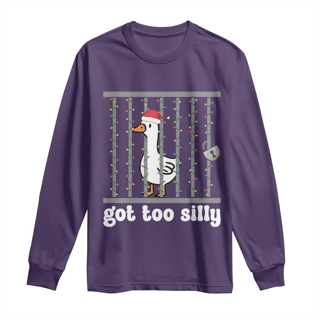 Funny Got Too Silly Christmas Long Sleeve Shirt Santa Goose Pun Humor Animal Lovers - Wonder Print Shop
