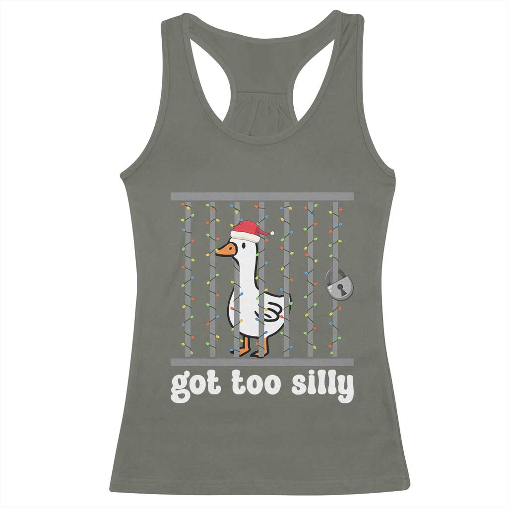 Funny Got Too Silly Christmas Racerback Tank Top Santa Goose Pun Humor Animal Lovers - Wonder Print Shop