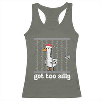 Funny Got Too Silly Christmas Racerback Tank Top Santa Goose Pun Humor Animal Lovers - Wonder Print Shop