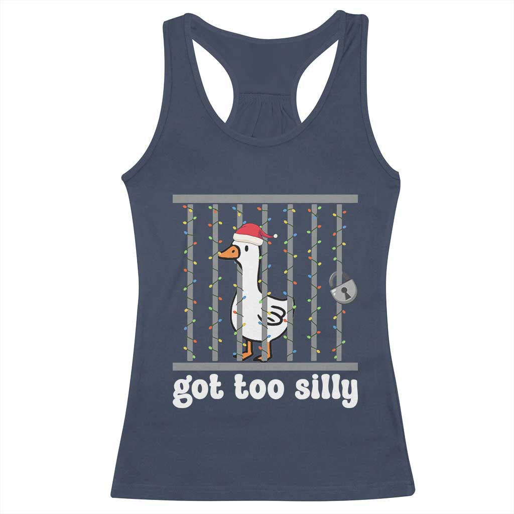 Funny Got Too Silly Christmas Racerback Tank Top Santa Goose Pun Humor Animal Lovers - Wonder Print Shop