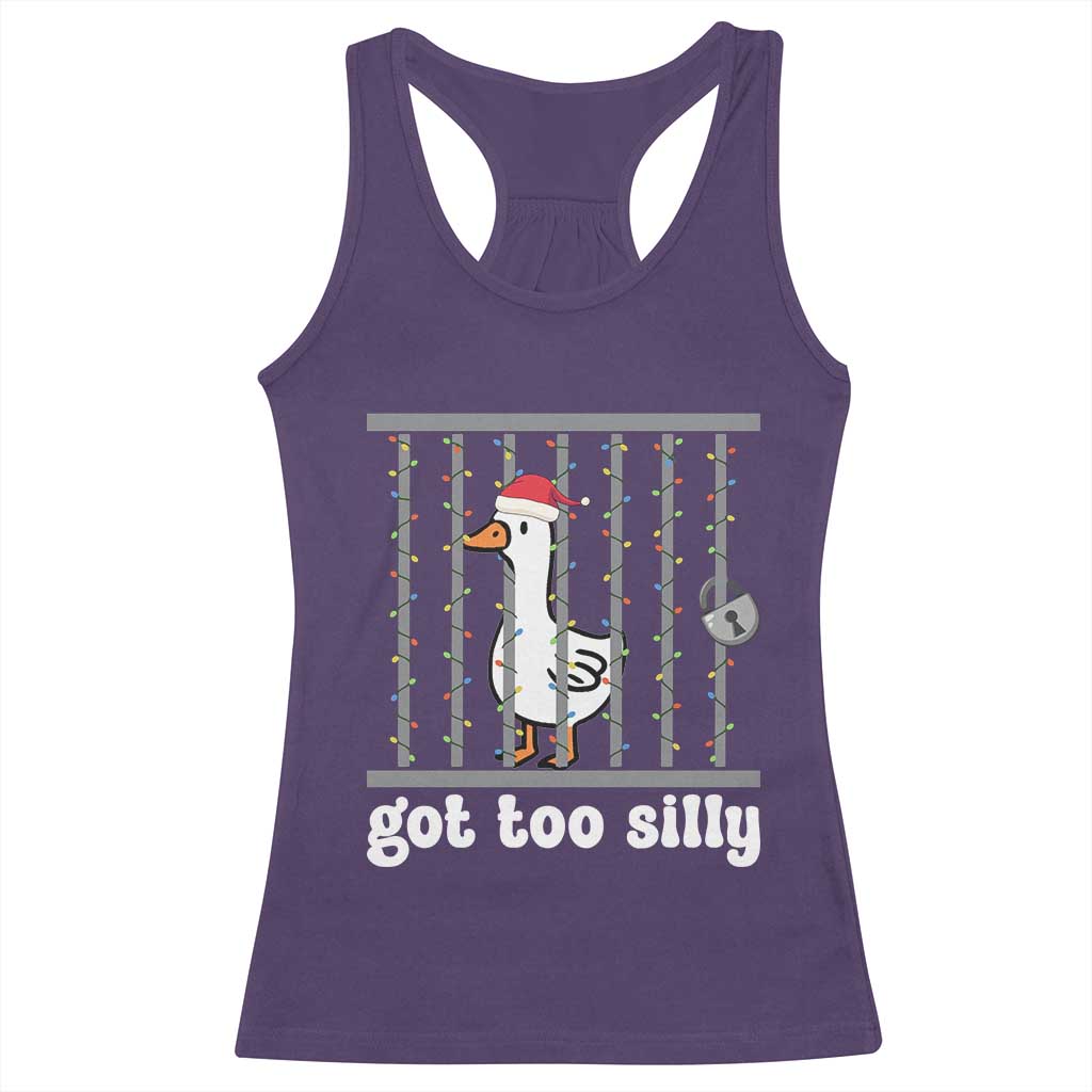 Funny Got Too Silly Christmas Racerback Tank Top Santa Goose Pun Humor Animal Lovers - Wonder Print Shop