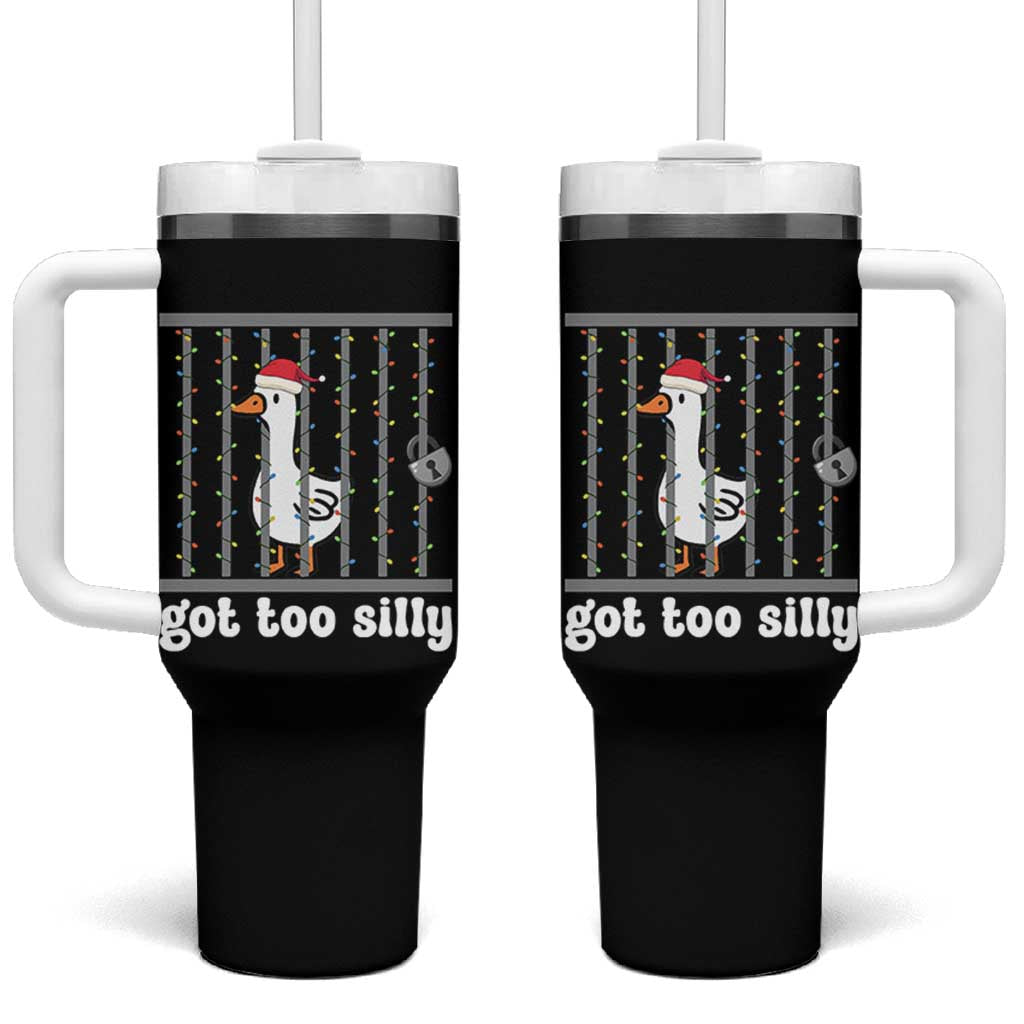 Funny Got Too Silly Christmas Tumbler With Handle Santa Goose Pun Humor Animal Lovers - Wonder Print Shop