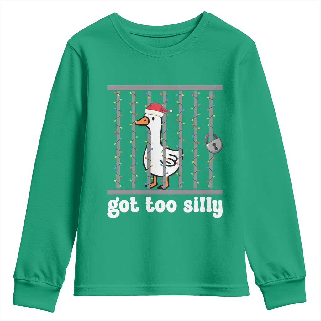 Funny Got Too Silly Christmas Youth Sweatshirt Santa Goose Pun Humor Animal Lovers - Wonder Print Shop