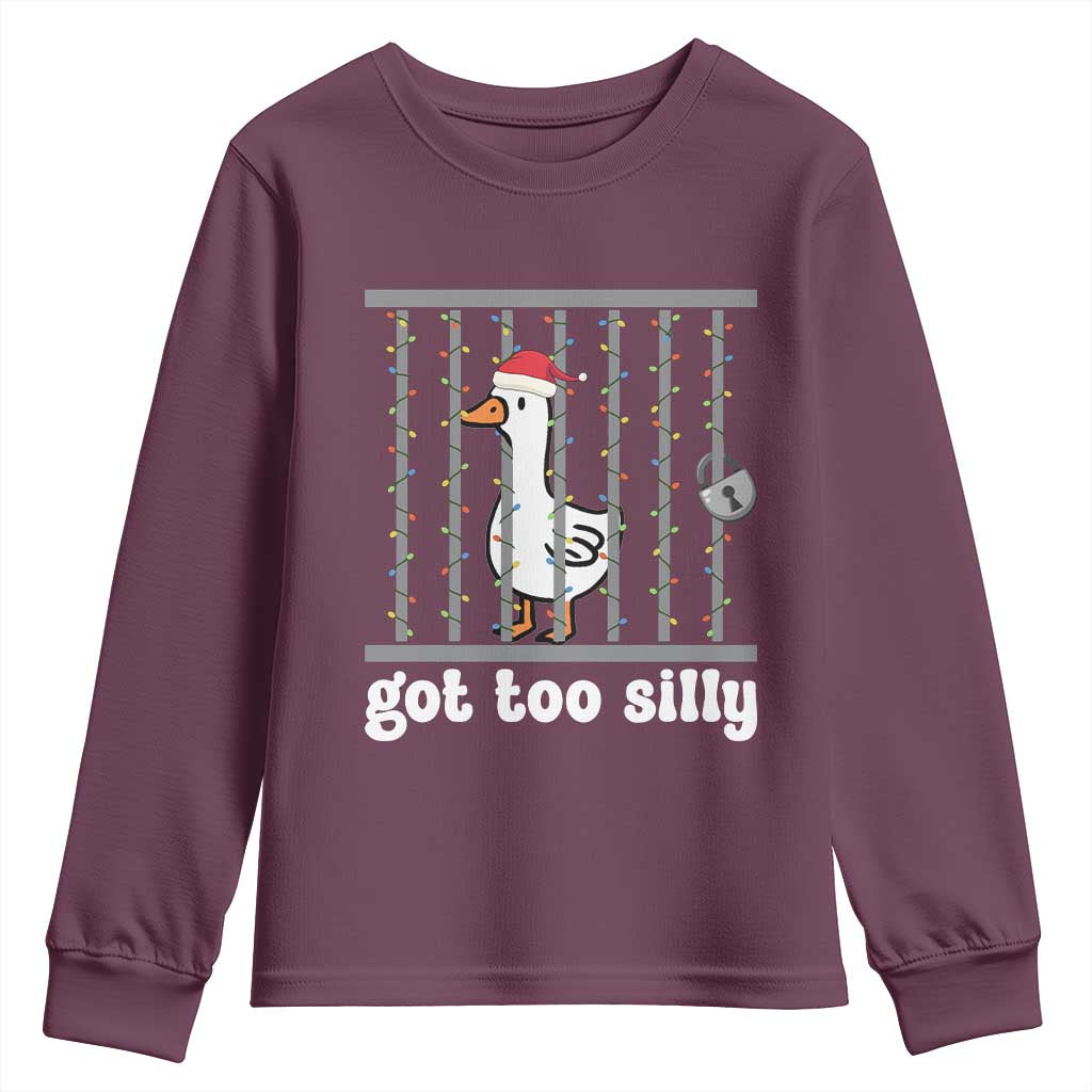 Funny Got Too Silly Christmas Youth Sweatshirt Santa Goose Pun Humor Animal Lovers - Wonder Print Shop