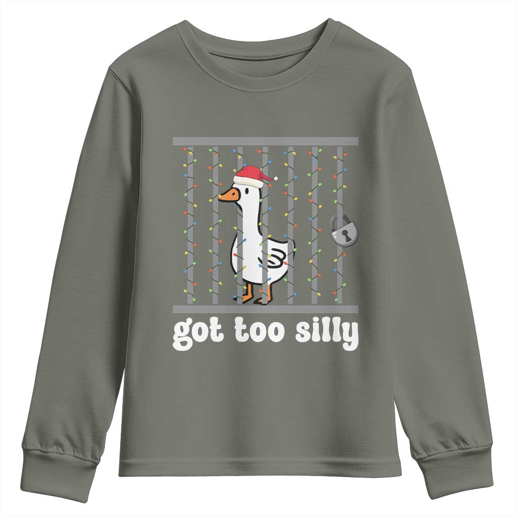 Funny Got Too Silly Christmas Youth Sweatshirt Santa Goose Pun Humor Animal Lovers - Wonder Print Shop