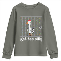 Funny Got Too Silly Christmas Youth Sweatshirt Santa Goose Pun Humor Animal Lovers - Wonder Print Shop