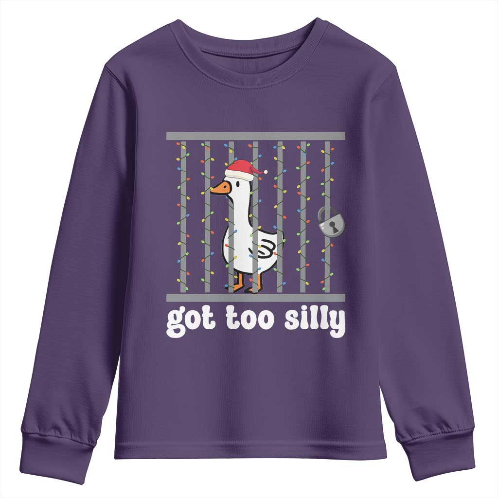 Funny Got Too Silly Christmas Youth Sweatshirt Santa Goose Pun Humor Animal Lovers - Wonder Print Shop