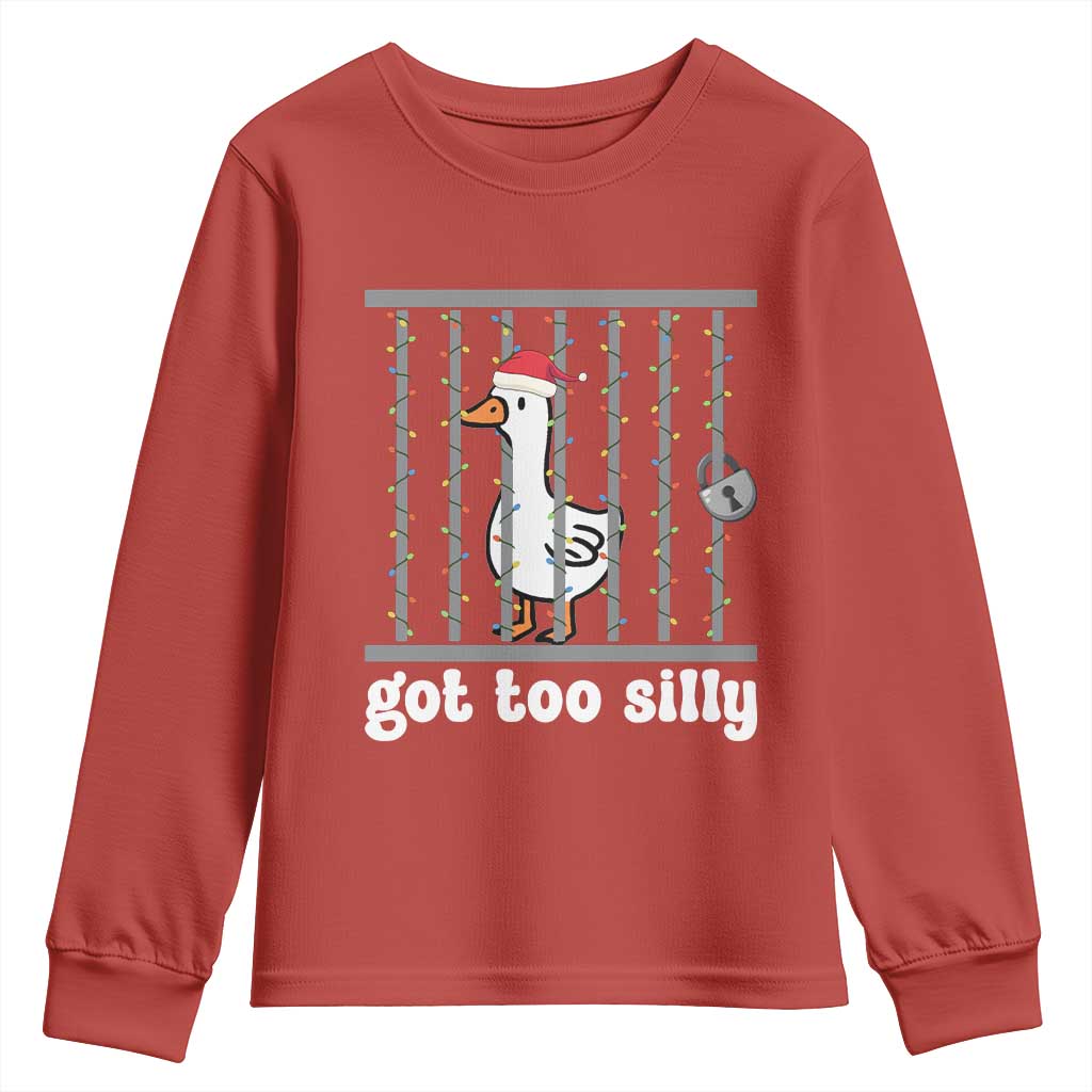 Funny Got Too Silly Christmas Youth Sweatshirt Santa Goose Pun Humor Animal Lovers - Wonder Print Shop