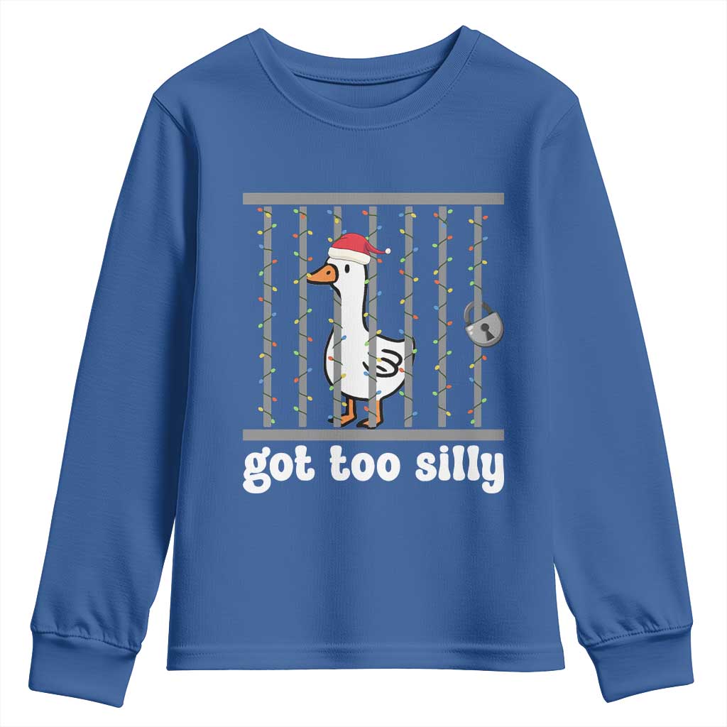 Funny Got Too Silly Christmas Youth Sweatshirt Santa Goose Pun Humor Animal Lovers - Wonder Print Shop