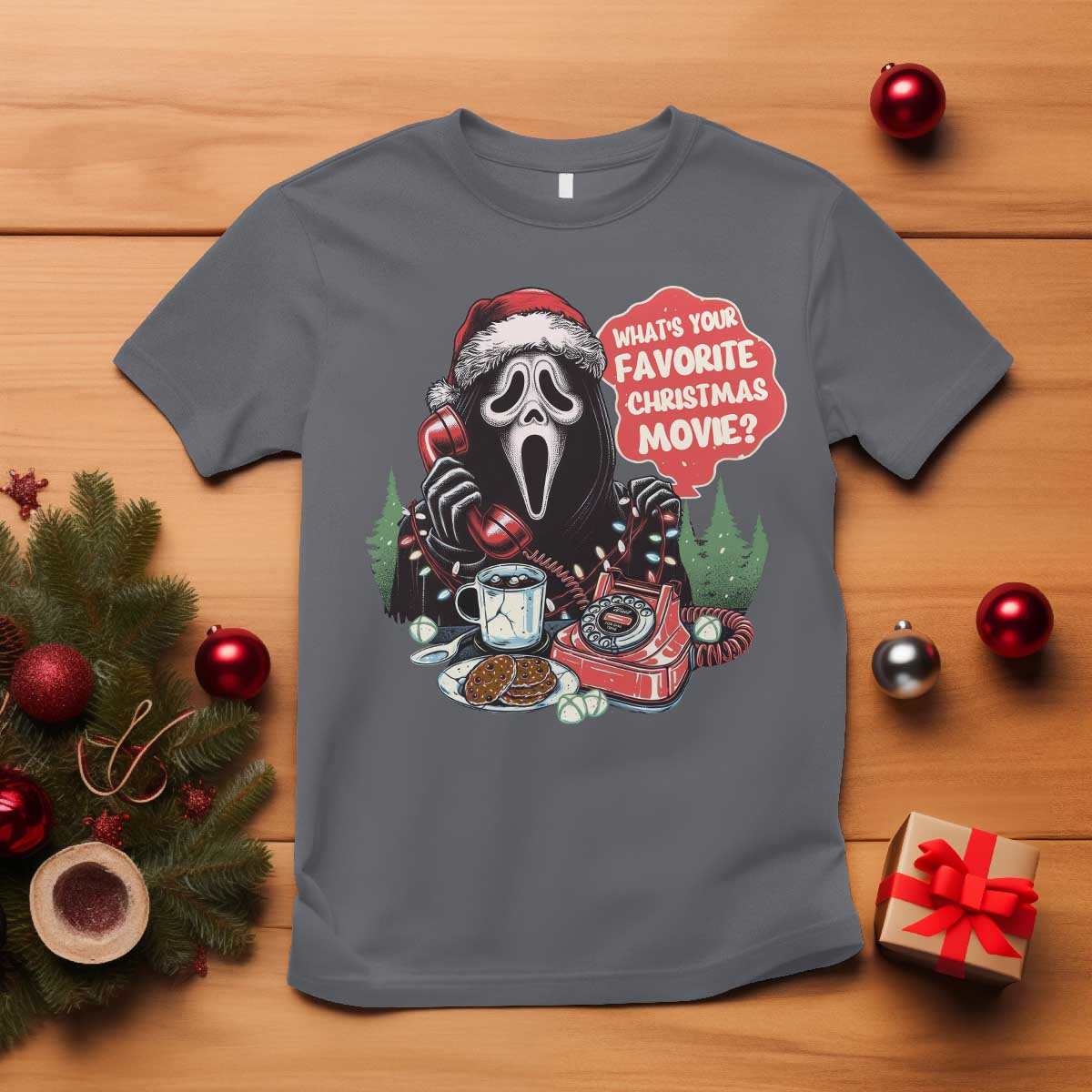 Funny Ghost Christmas Face T Shirt Whats Your Favorite Christmas Movie Spooky Xmas - Wonder Print Shop