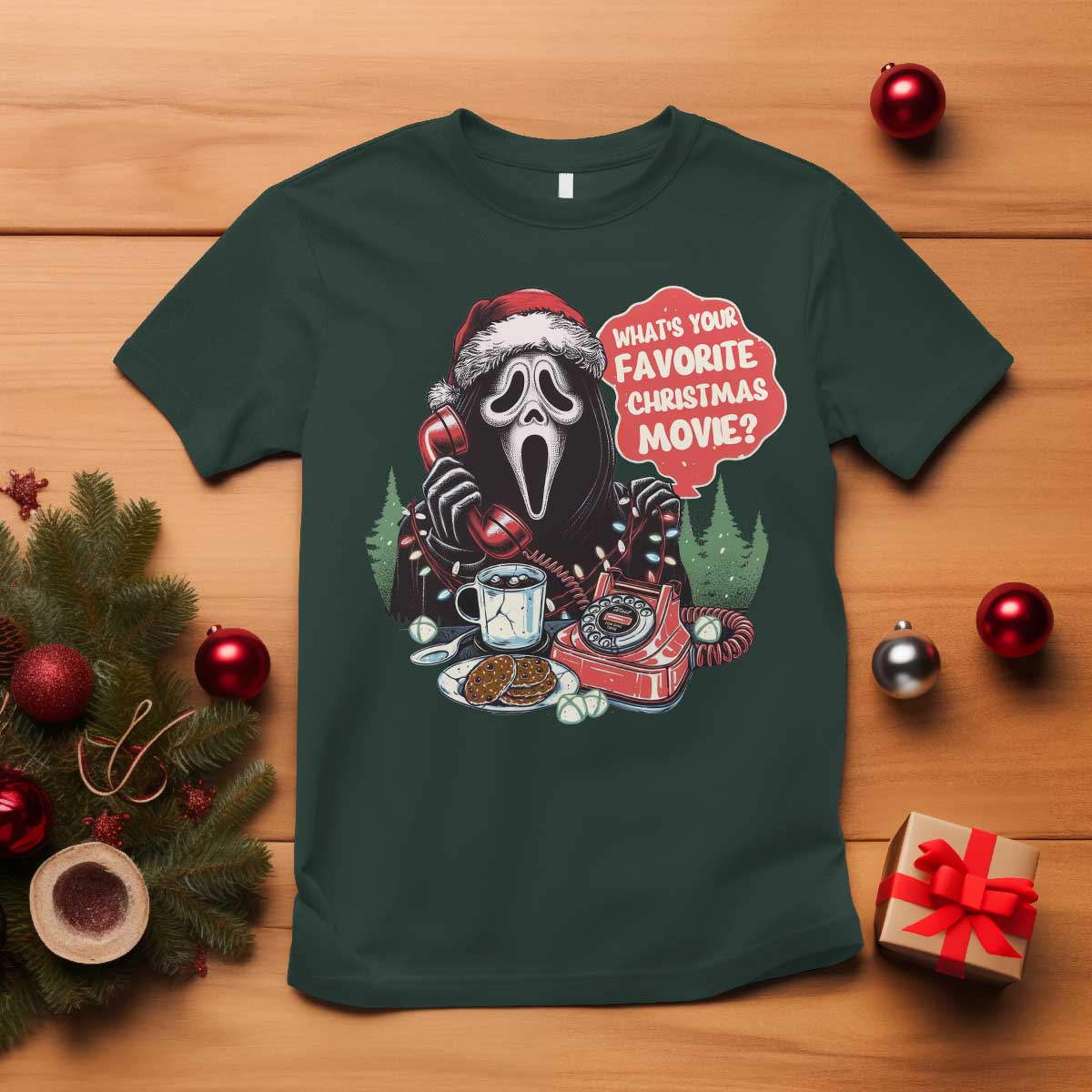 Funny Ghost Christmas Face T Shirt Whats Your Favorite Christmas Movie Spooky Xmas - Wonder Print Shop