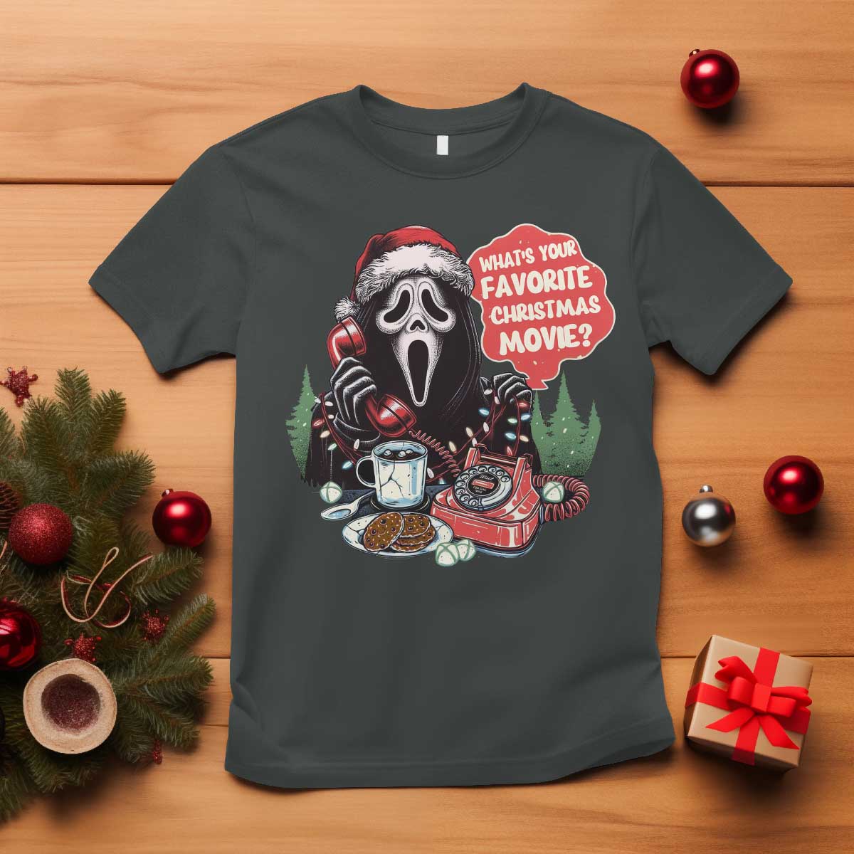Funny Ghost Christmas Face T Shirt Whats Your Favorite Christmas Movie Spooky Xmas - Wonder Print Shop