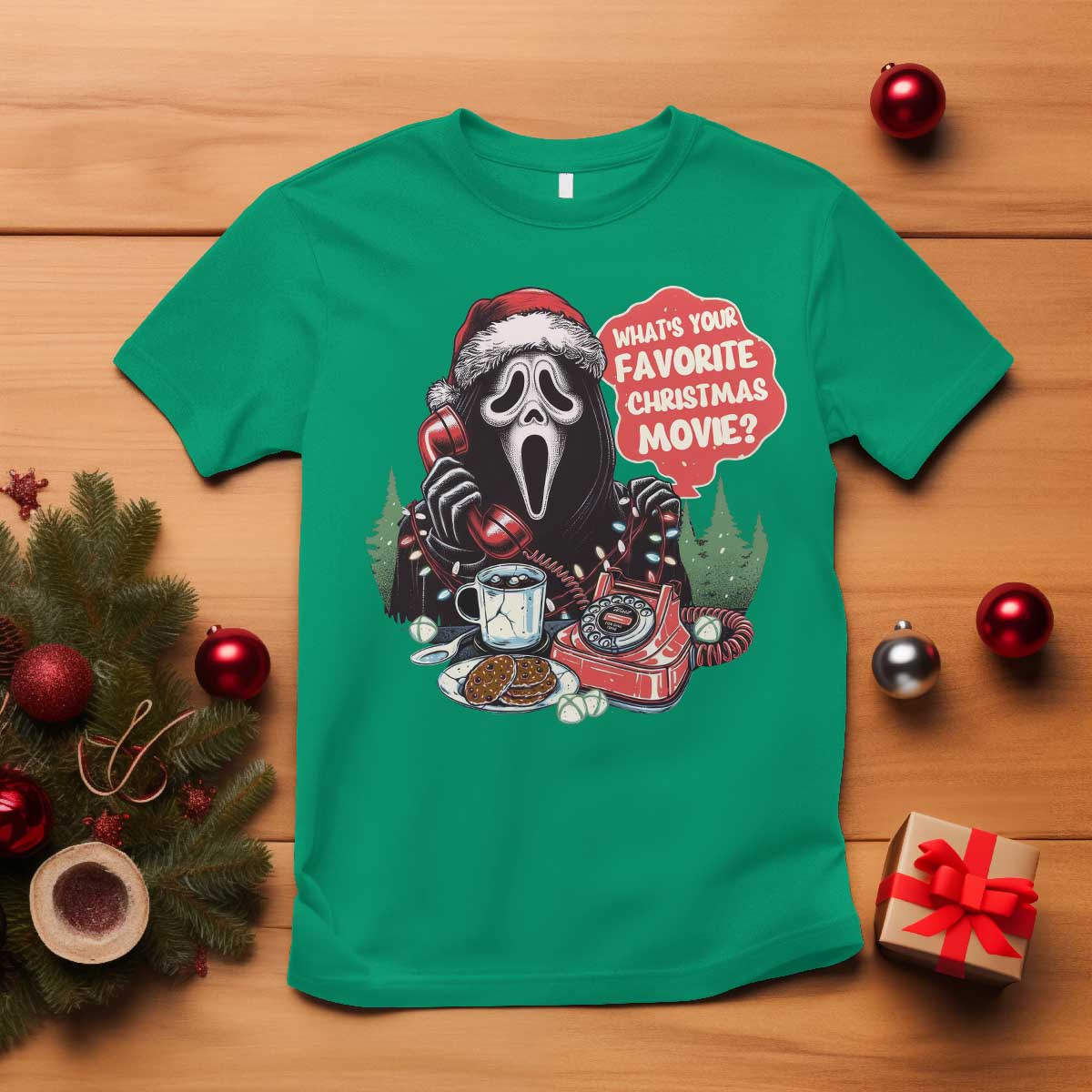 Funny Ghost Christmas Face T Shirt Whats Your Favorite Christmas Movie Spooky Xmas - Wonder Print Shop