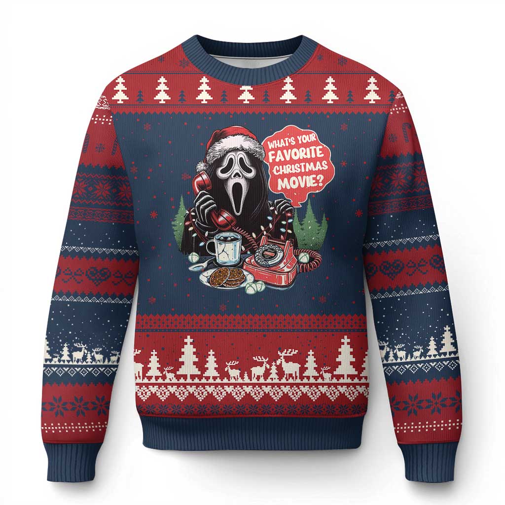 Funny Ghost Xmas Face Ugly Christmas Sweater Whats Your Favorite Xmas Movie Spooky Xmas - Wonder Print Shop