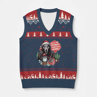 Funny Ghost Xmas Face V-Neck Knit Sweater Vest Whats Your Favorite Xmas Movie Spooky Xmas - Wonder Print Shop