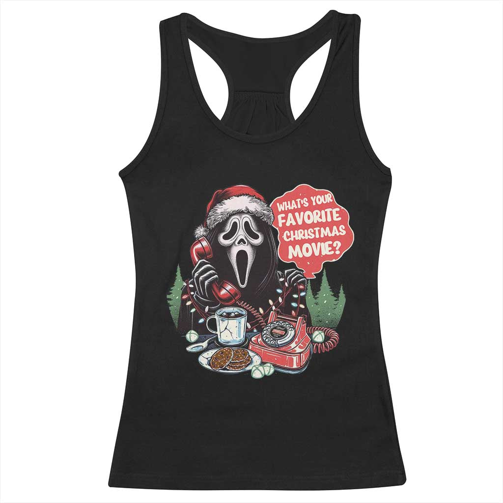 Funny Ghost Christmas Face Racerback Tank Top Whats Your Favorite Christmas Movie Spooky Xmas - Wonder Print Shop