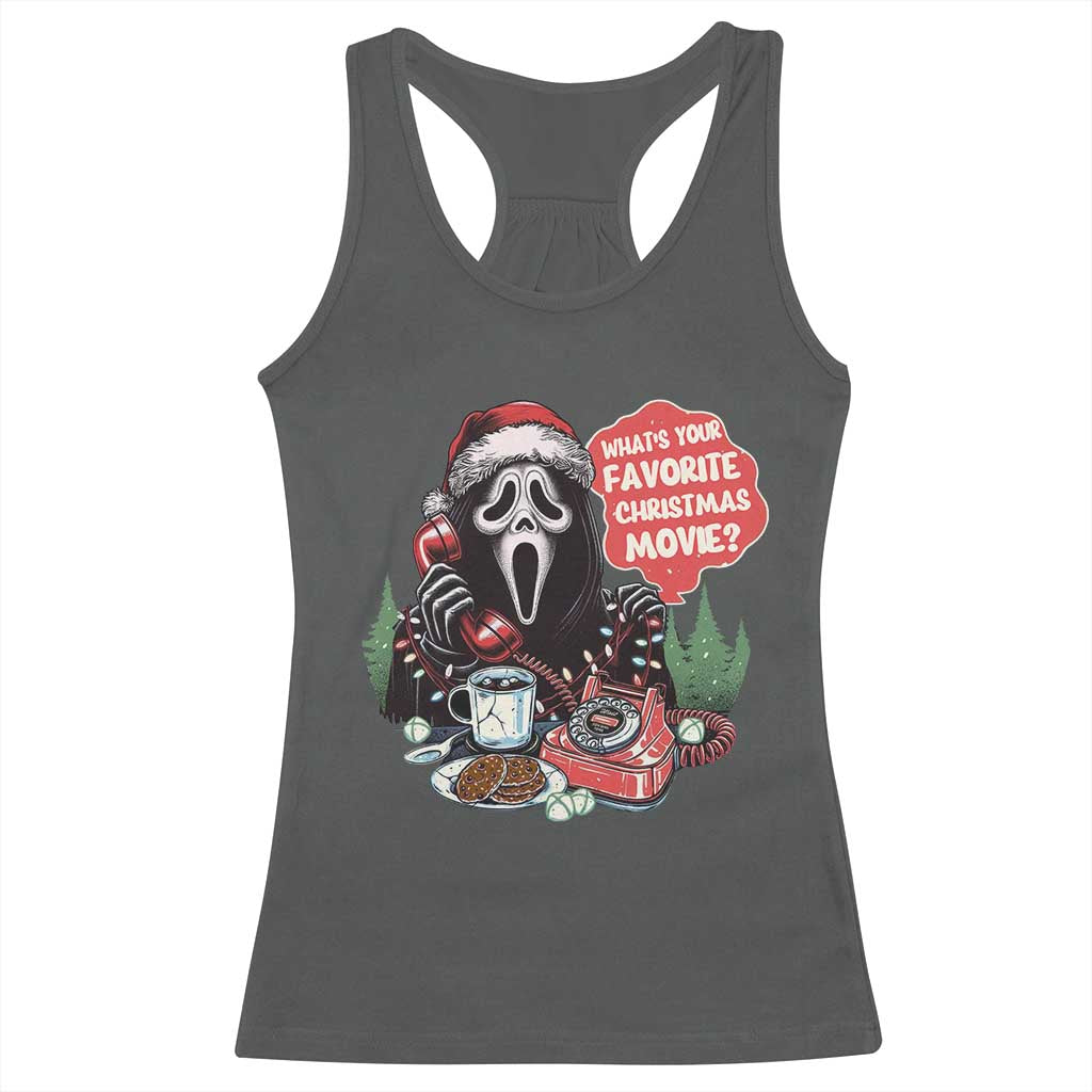 Funny Ghost Christmas Face Racerback Tank Top Whats Your Favorite Christmas Movie Spooky Xmas - Wonder Print Shop