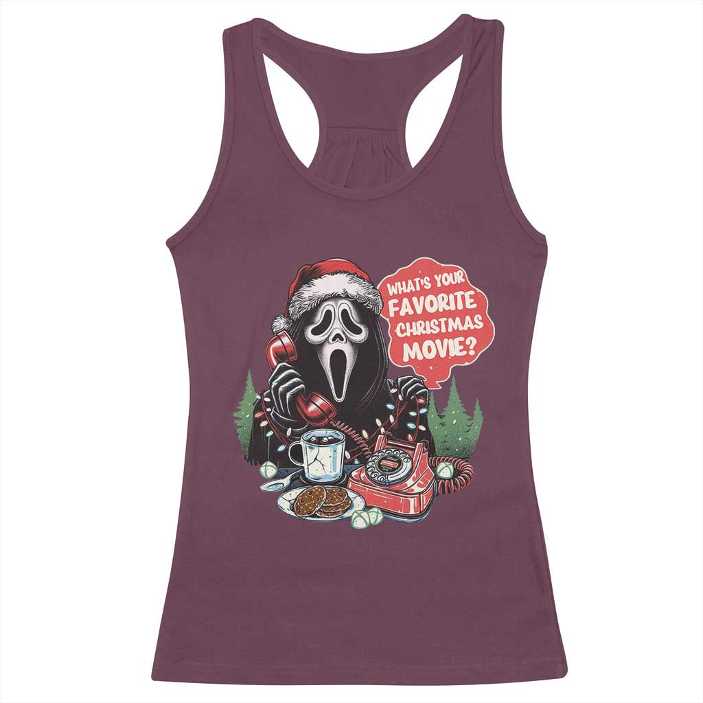 Funny Ghost Christmas Face Racerback Tank Top Whats Your Favorite Christmas Movie Spooky Xmas - Wonder Print Shop