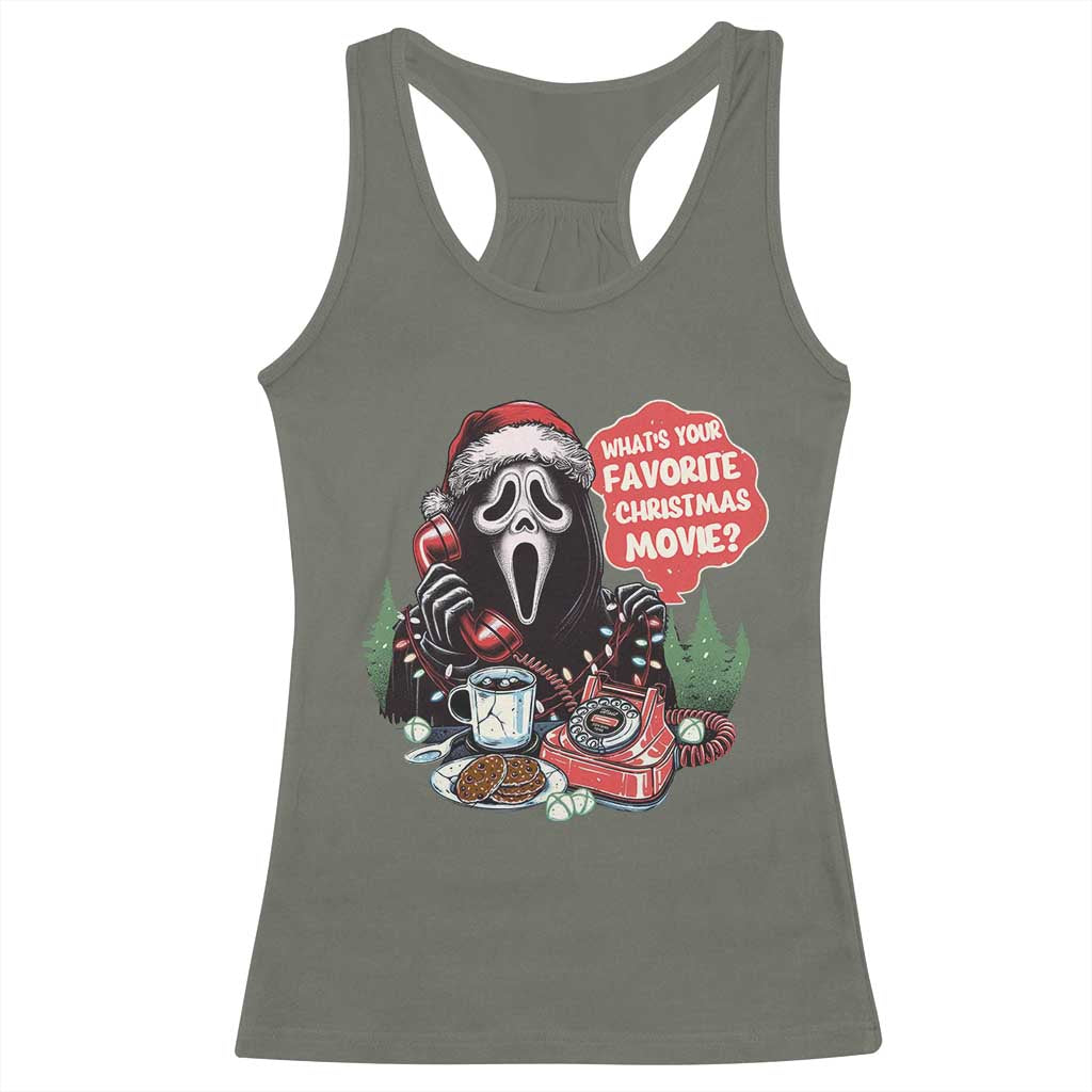 Funny Ghost Christmas Face Racerback Tank Top Whats Your Favorite Christmas Movie Spooky Xmas - Wonder Print Shop