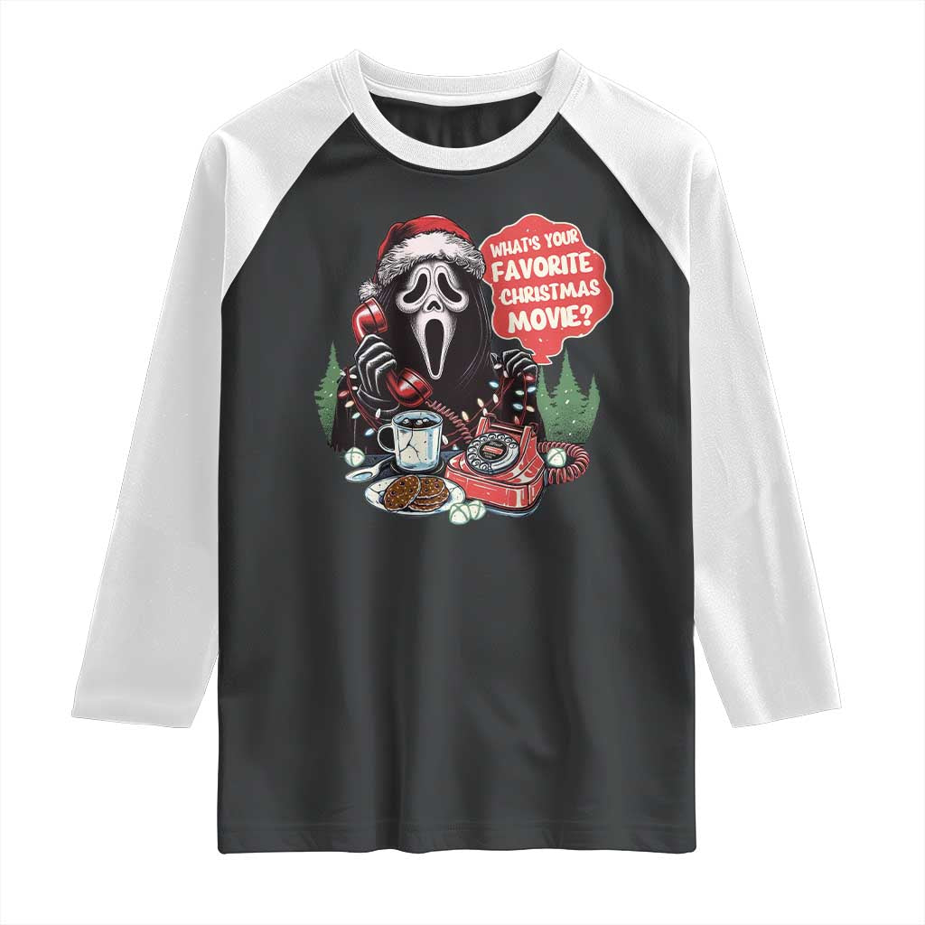 Funny Ghost Christmas Face Raglan Shirt Whats Your Favorite Christmas Movie Spooky Xmas - Wonder Print Shop