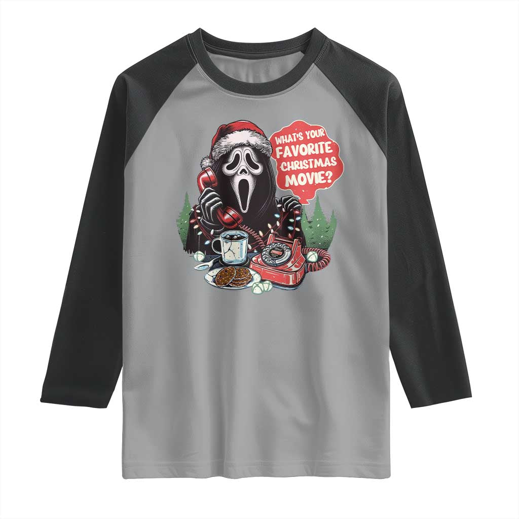 Funny Ghost Christmas Face Raglan Shirt Whats Your Favorite Christmas Movie Spooky Xmas - Wonder Print Shop