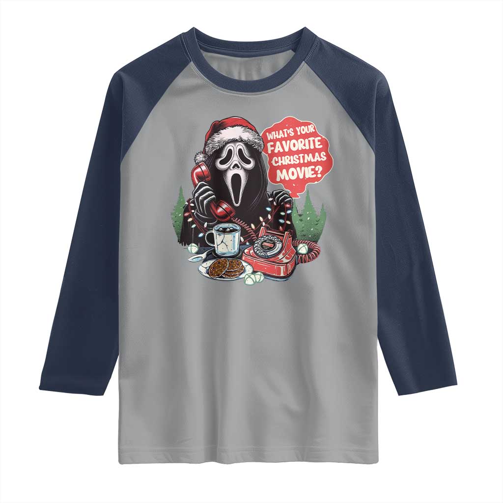 Funny Ghost Christmas Face Raglan Shirt Whats Your Favorite Christmas Movie Spooky Xmas - Wonder Print Shop