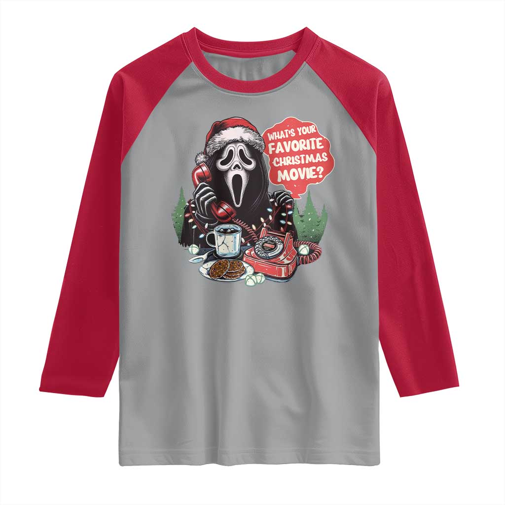 Funny Ghost Christmas Face Raglan Shirt Whats Your Favorite Christmas Movie Spooky Xmas - Wonder Print Shop