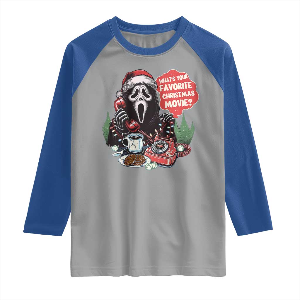 Funny Ghost Christmas Face Raglan Shirt Whats Your Favorite Christmas Movie Spooky Xmas - Wonder Print Shop
