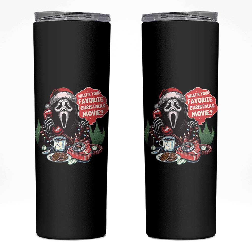 Funny Ghost Christmas Face Skinny Tumbler Whats Your Favorite Christmas Movie Spooky Xmas - Wonder Print Shop