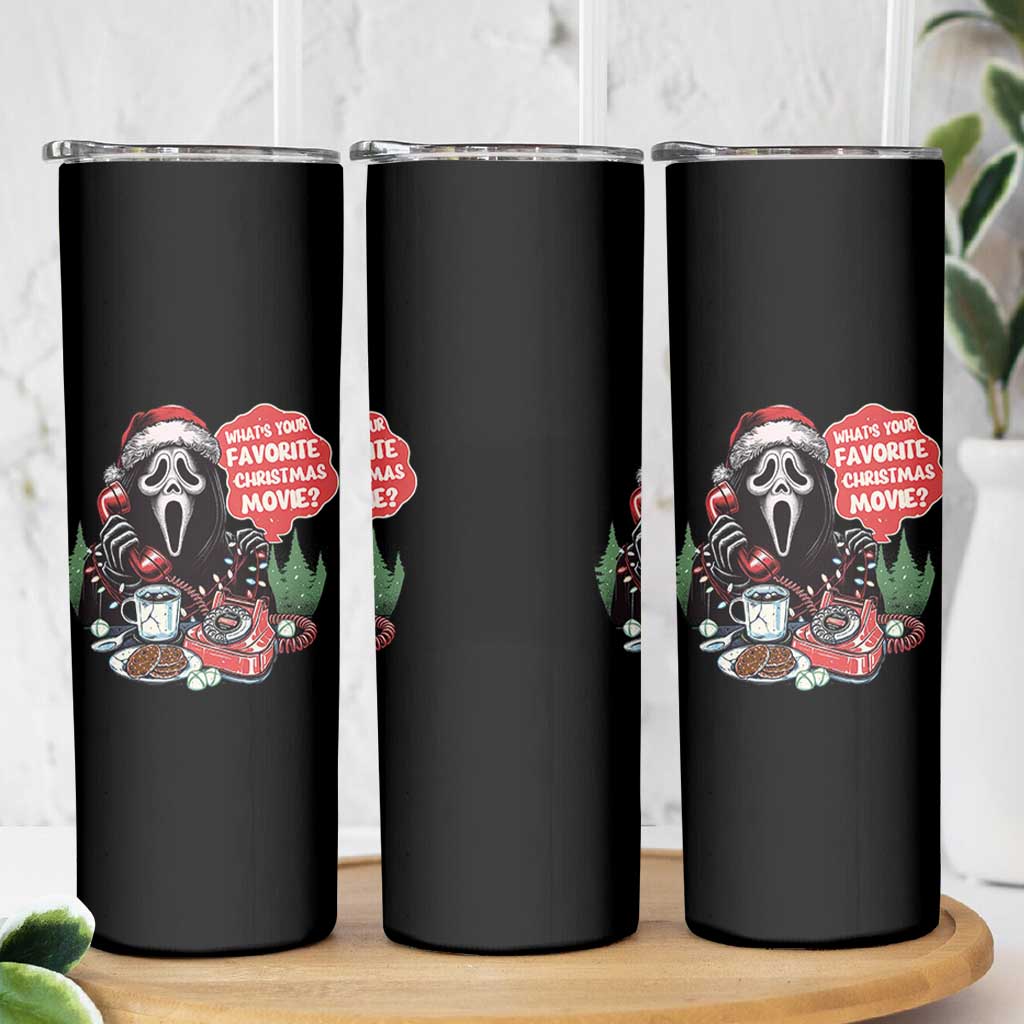 Funny Ghost Christmas Face Skinny Tumbler Whats Your Favorite Christmas Movie Spooky Xmas - Wonder Print Shop