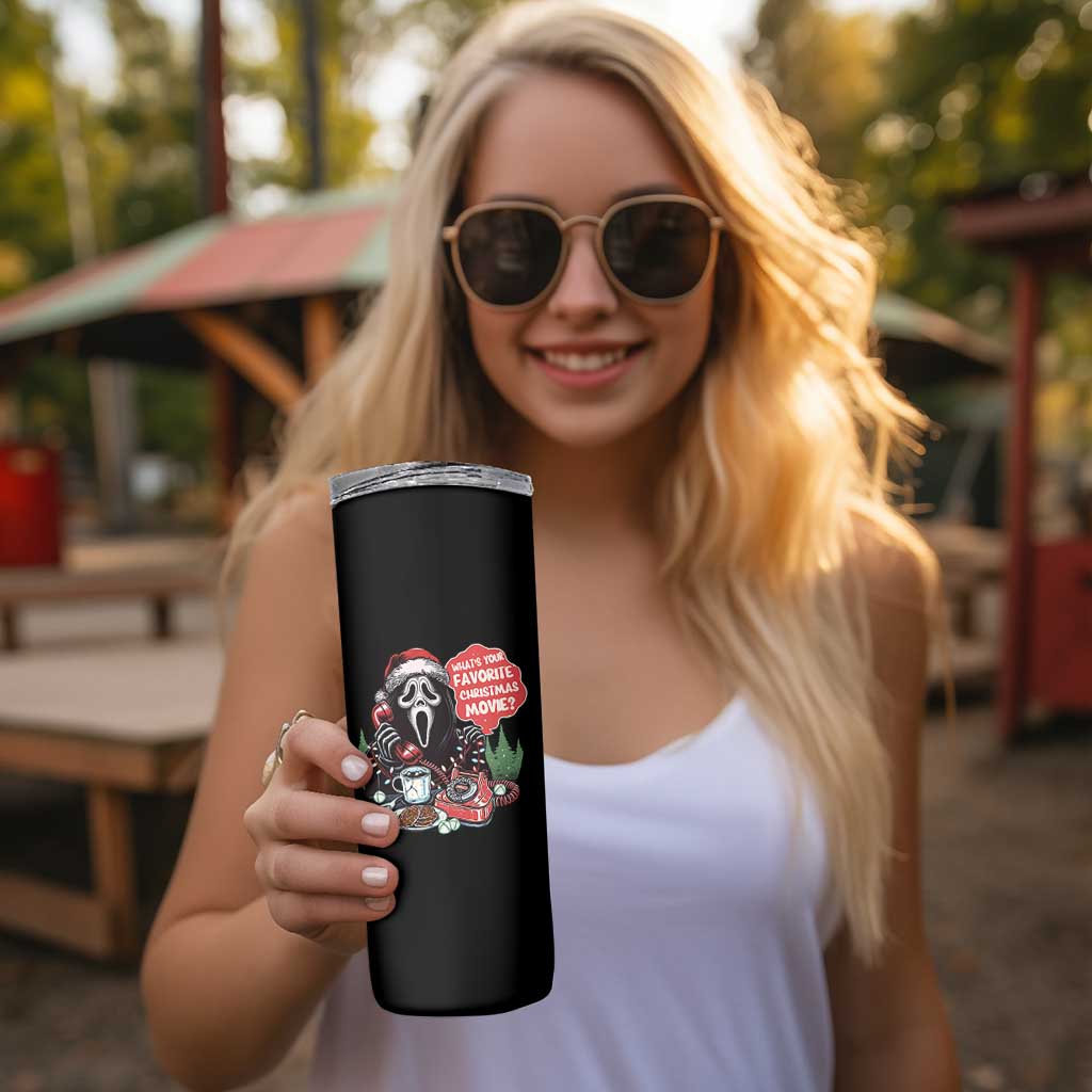 Funny Ghost Christmas Face Skinny Tumbler Whats Your Favorite Christmas Movie Spooky Xmas - Wonder Print Shop