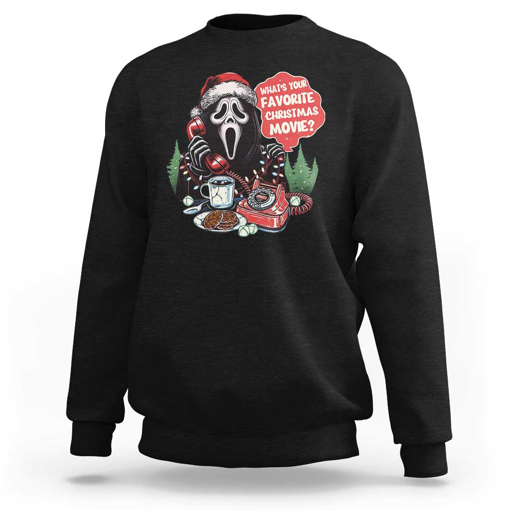 Funny Ghost Christmas Face Sweatshirt Whats Your Favorite Christmas Movie Spooky Xmas - Wonder Print Shop