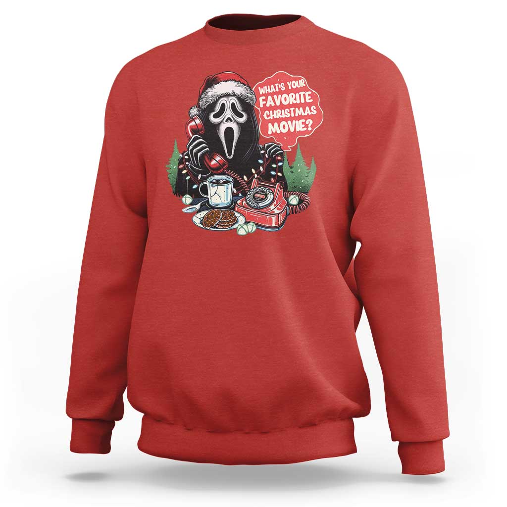 Funny Ghost Christmas Face Sweatshirt Whats Your Favorite Christmas Movie Spooky Xmas - Wonder Print Shop