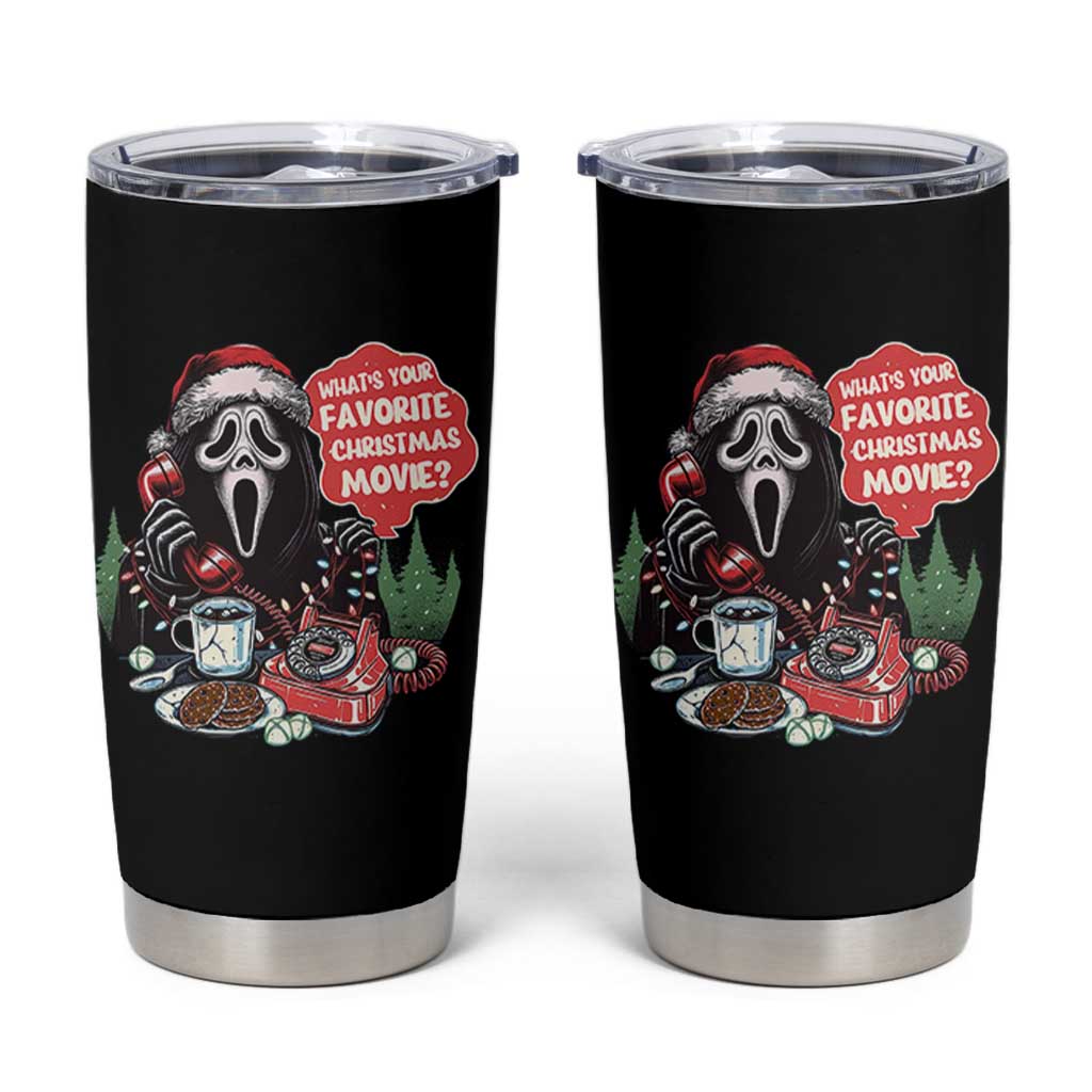 Funny Ghost Christmas Face Tumbler Cup Whats Your Favorite Christmas Movie Spooky Xmas - Wonder Print Shop