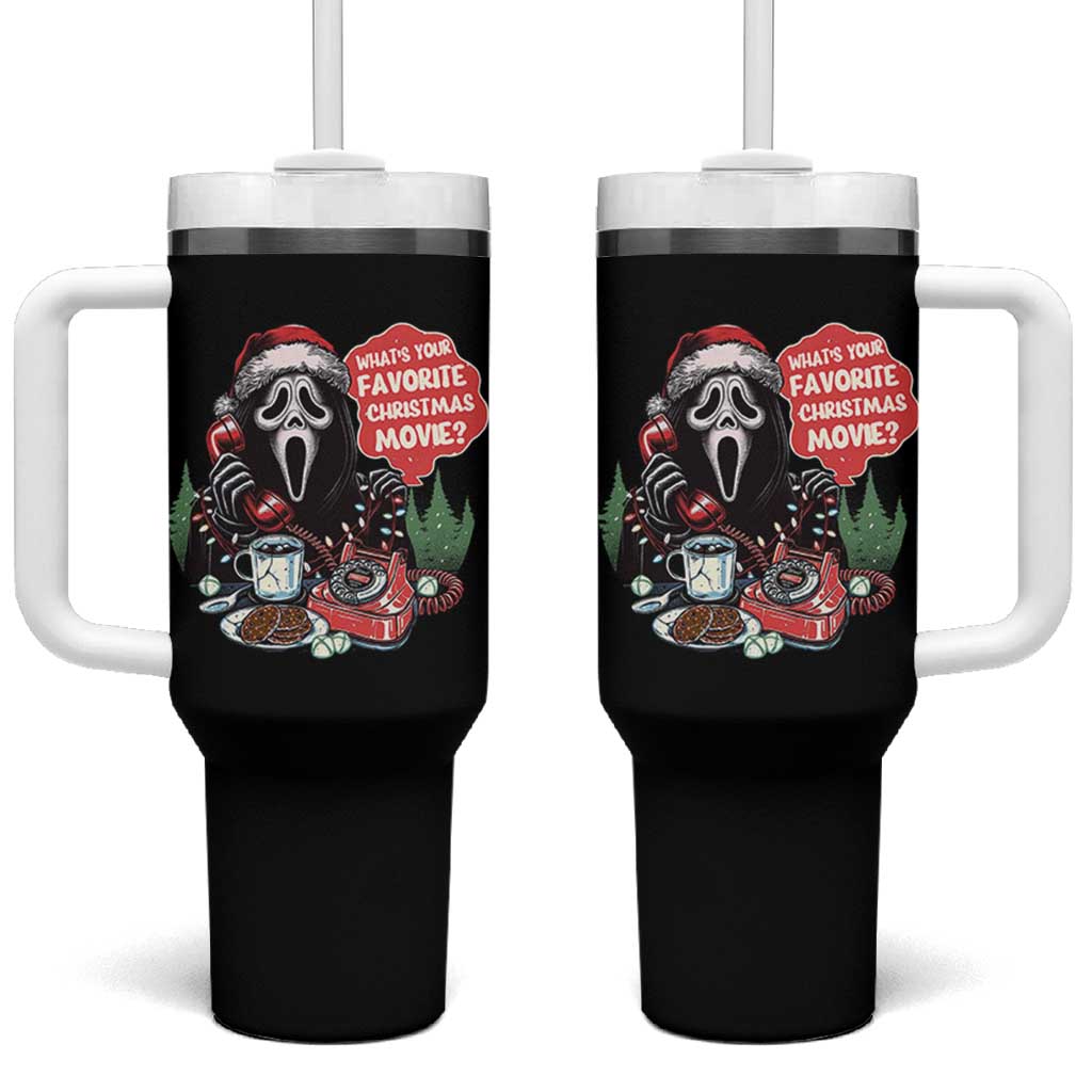 Funny Ghost Christmas Face Tumbler With Handle Whats Your Favorite Christmas Movie Spooky Xmas - Wonder Print Shop