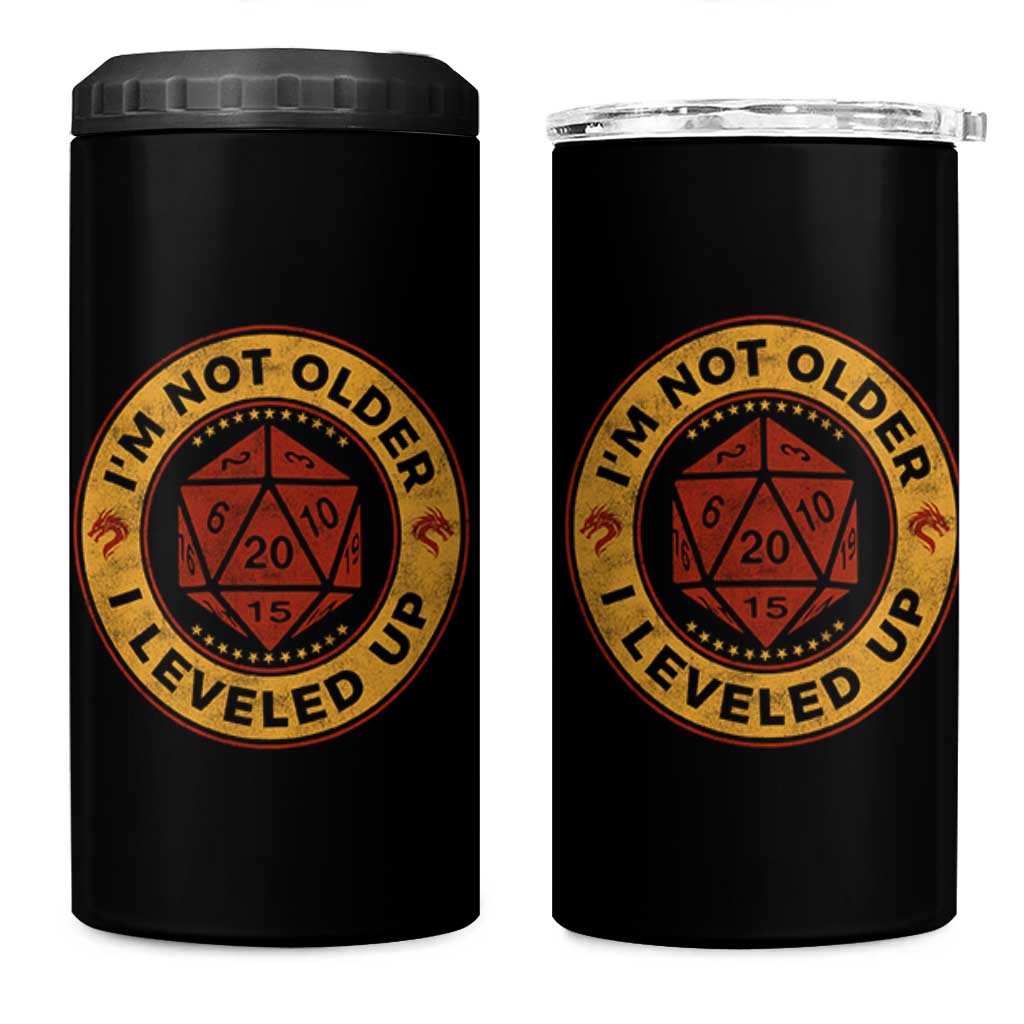 Funny RPG Gamer I Am Not Older I Leveled Up 4 in 1 Can Cooler Tumbler Vintage D20 Tabletop - Wonder Print Shop