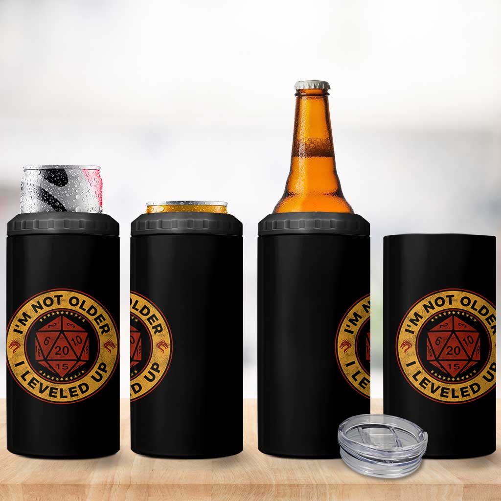 Funny RPG Gamer I Am Not Older I Leveled Up 4 in 1 Can Cooler Tumbler Vintage D20 Tabletop - Wonder Print Shop