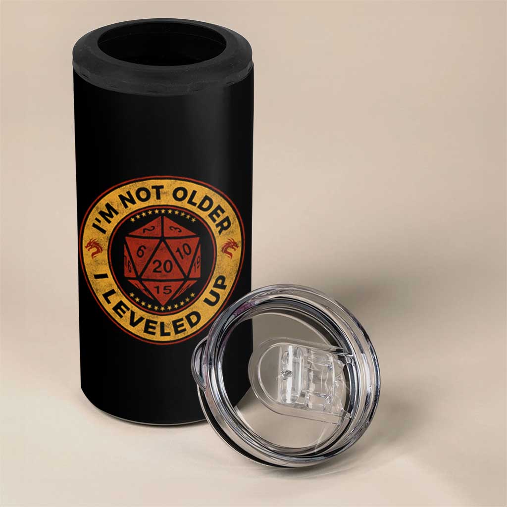 Funny RPG Gamer I Am Not Older I Leveled Up 4 in 1 Can Cooler Tumbler Vintage D20 Tabletop - Wonder Print Shop