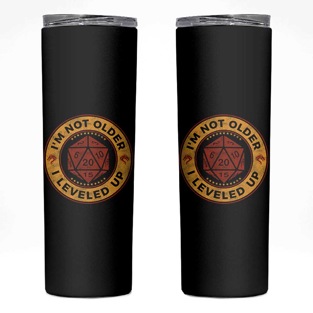 Funny RPG Gamer I Am Not Older I Leveled Up Skinny Tumbler Vintage D20 Tabletop - Wonder Print Shop