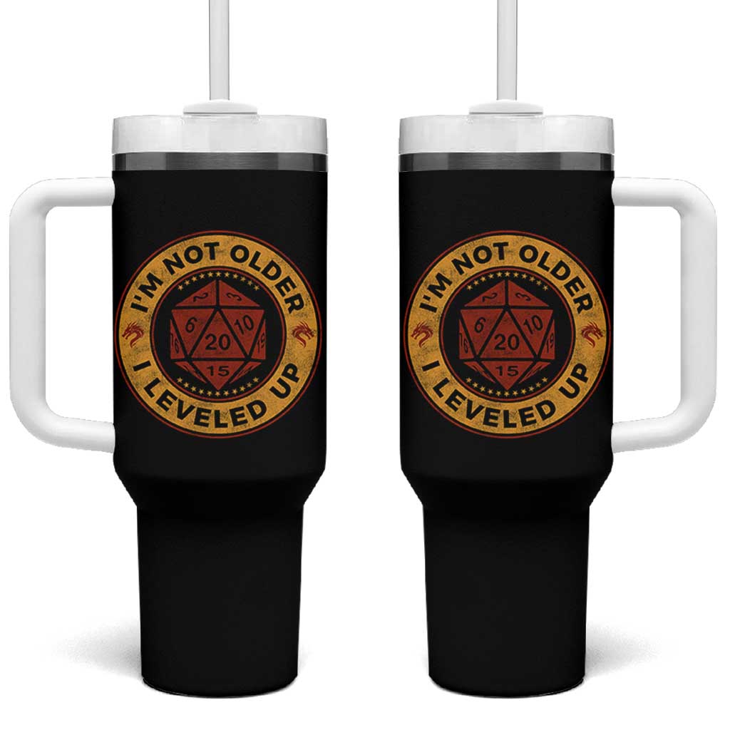 Funny RPG Gamer I Am Not Older I Leveled Up Tumbler With Handle Vintage D20 Tabletop - Wonder Print Shop