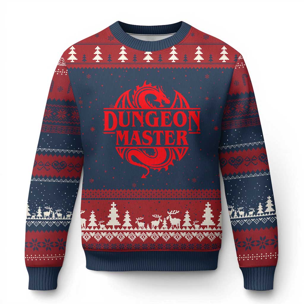 Funny Dungeon Master Ugly Christmas Sweater RPG Gamer D20 Tabletop Red Dragon - Wonder Print Shop