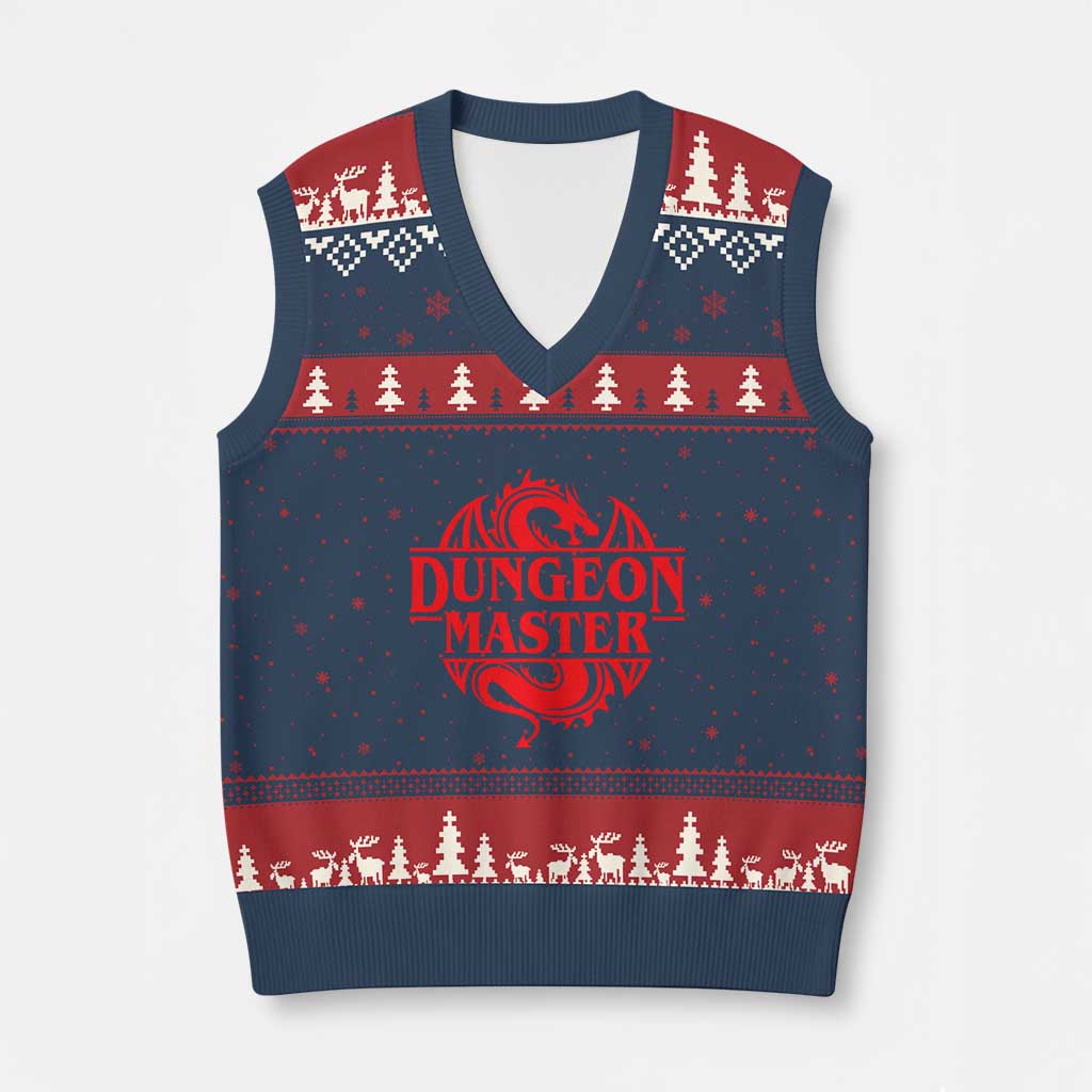 Funny Dungeon Master V-Neck Knit Sweater Vest RPG Gamer D20 Tabletop Red Dragon - Wonder Print Shop