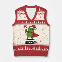 Funny Xmas Huzzah Frog Knight Meme Quote V-Neck Knit Sweater Vest - Wonder Print Shop