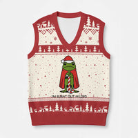 Funny Xmas Frog Knight V-Neck Knit Sweater Vest I Am Burnt Out M Lord Medieval Meme - Wonder Print Shop