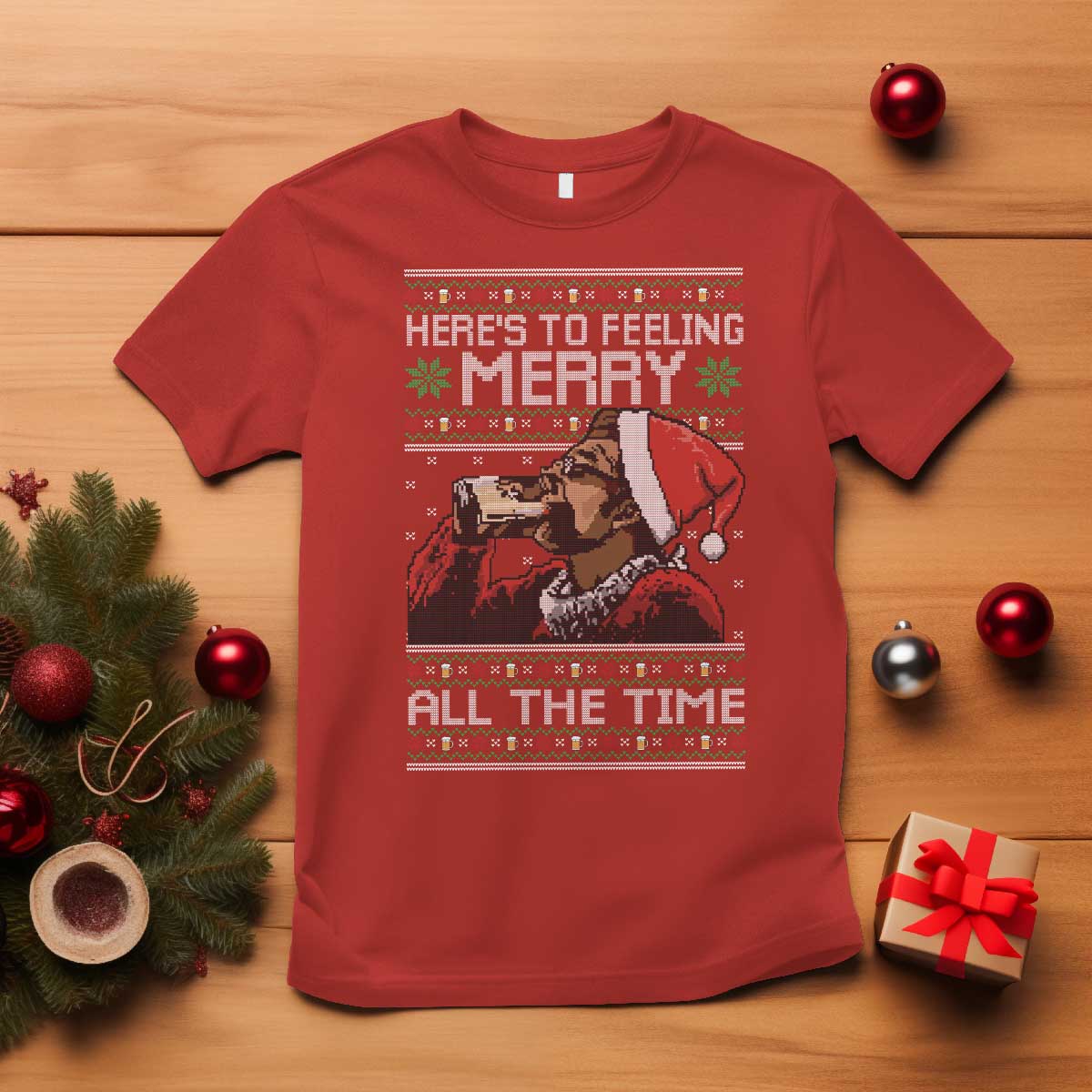 Here To Feeling Merry All The Time Christmas T Shirt Funny Xmas Comedy Movie - Wonder Print Shop