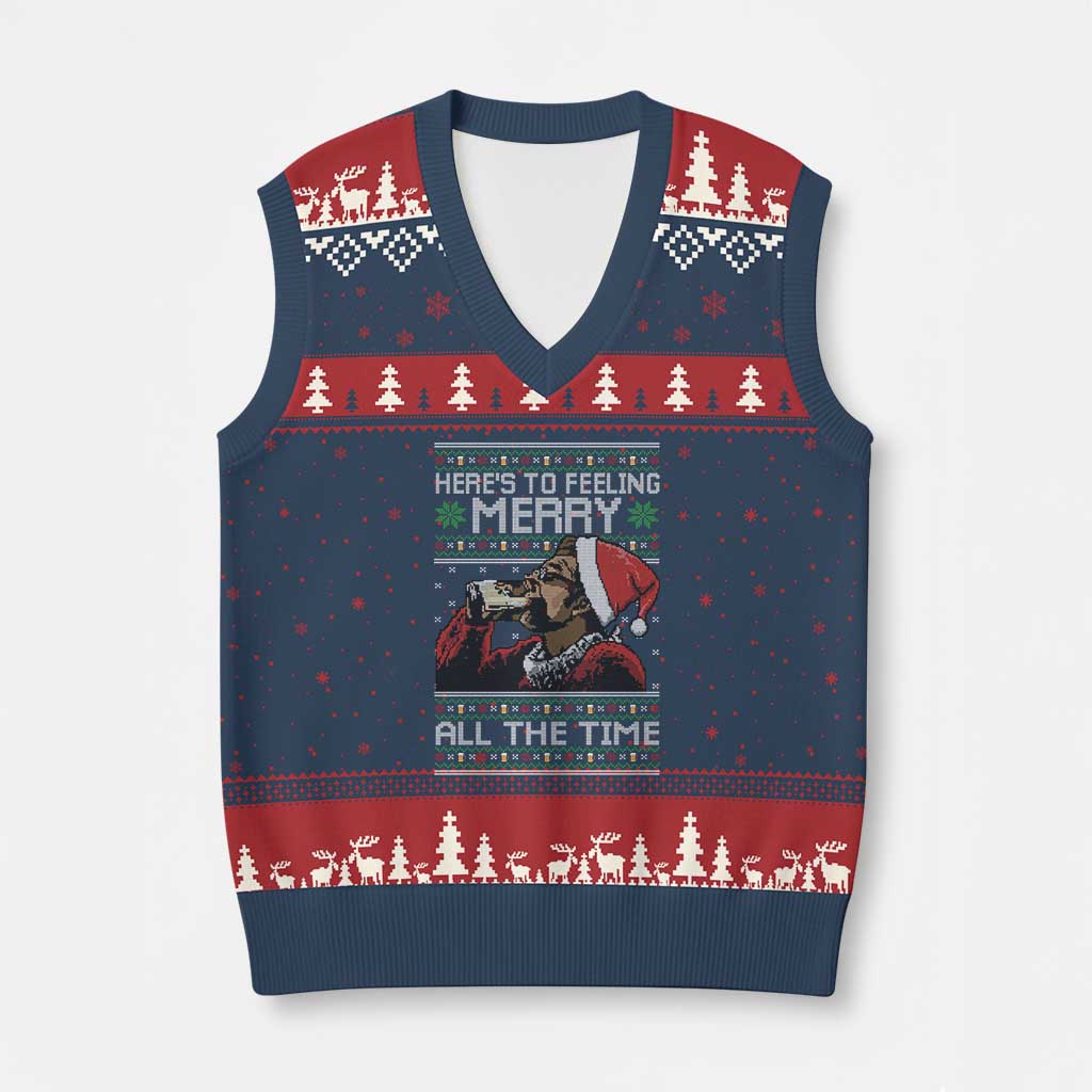 Here To Feeling Merry All The Time Xmas V-Neck Knit Sweater Vest Funny Xmas Comedy Movie - Wonder Print Shop