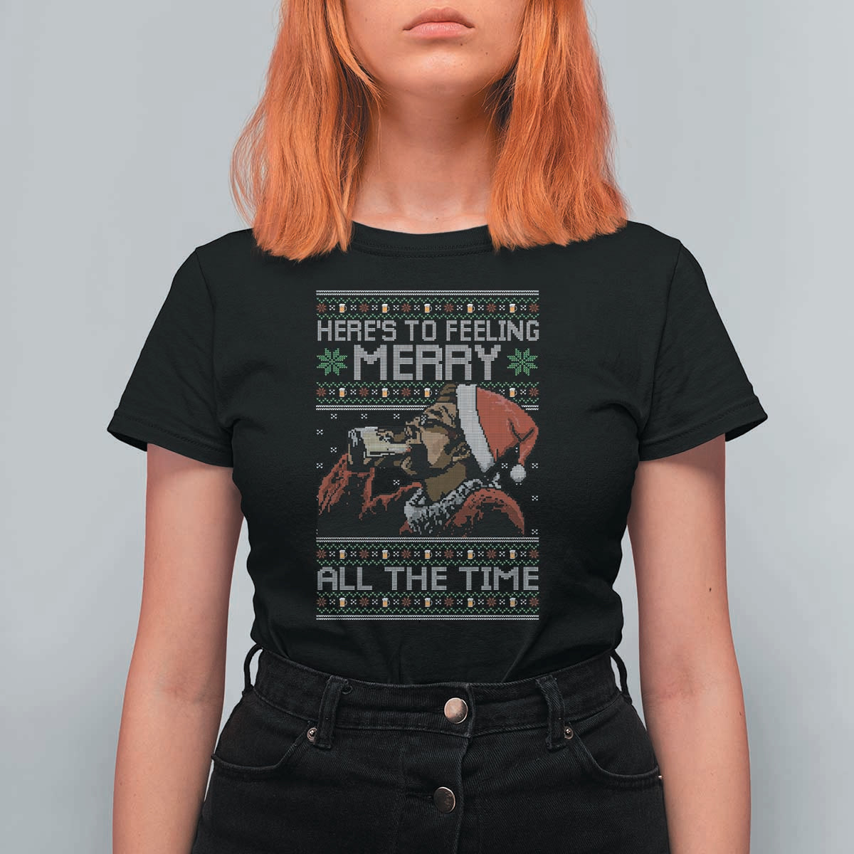 Here To Feeling Merry All The Time Christmas T Shirt For Women Funny Xmas Comedy Movie - Wonder Print Shop