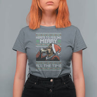 Here To Feeling Merry All The Time Christmas T Shirt For Women Funny Xmas Comedy Movie - Wonder Print Shop