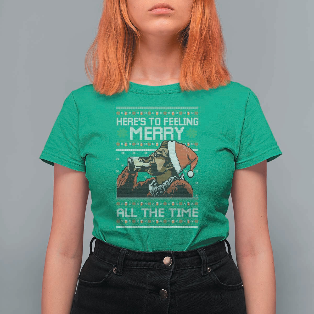Here To Feeling Merry All The Time Christmas T Shirt For Women Funny Xmas Comedy Movie - Wonder Print Shop